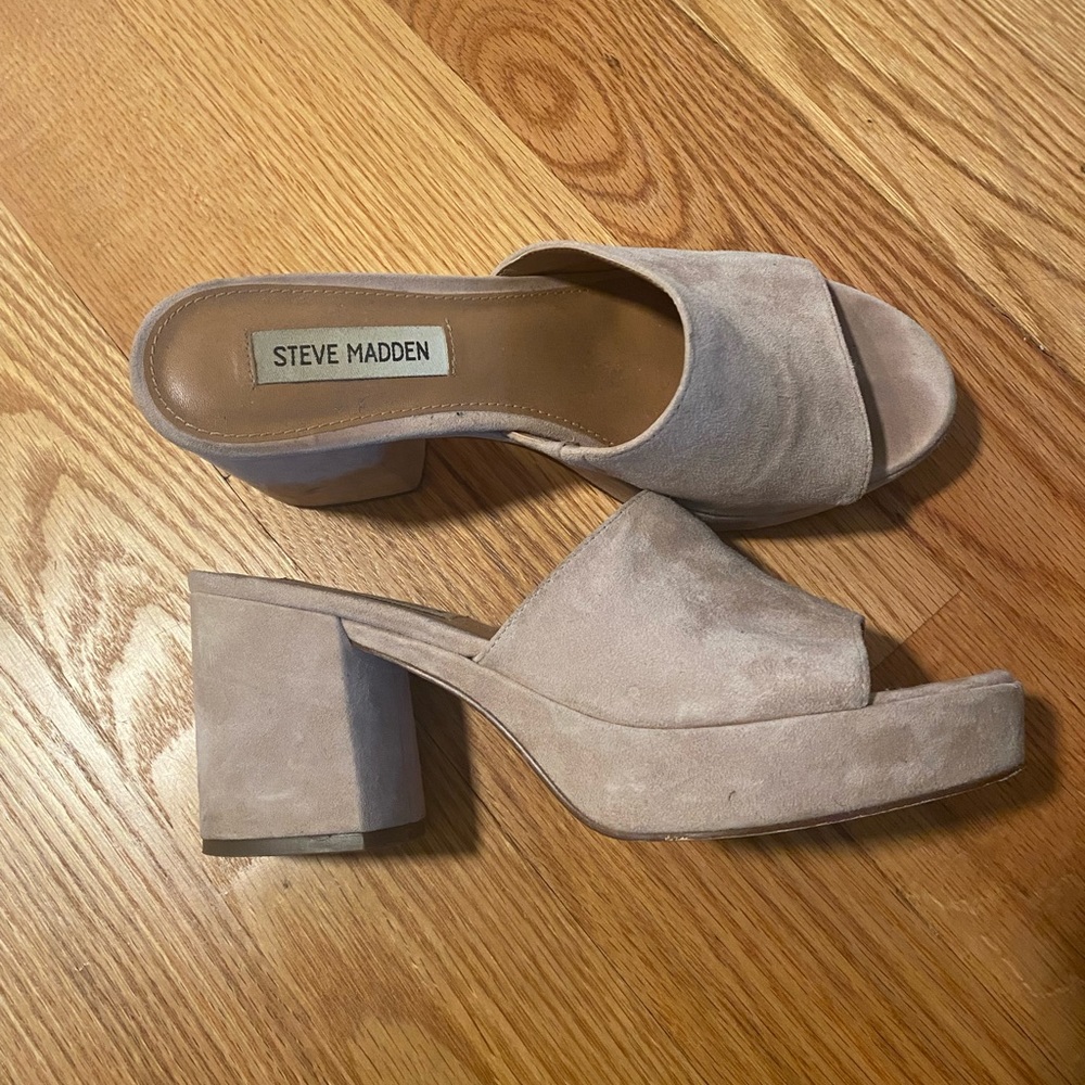 Pink suede mules